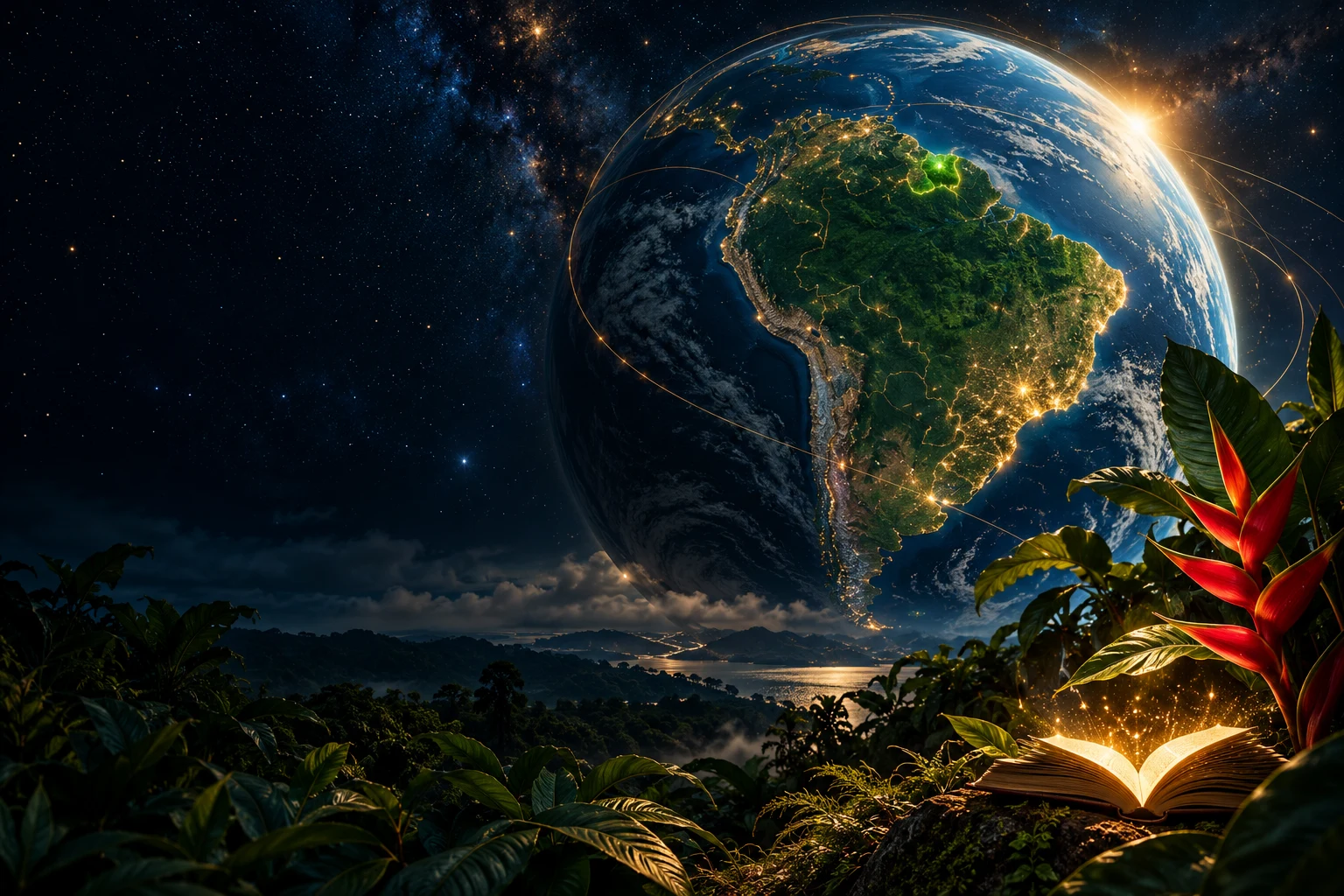 Kosmische wereldbol met Suriname in groen licht
